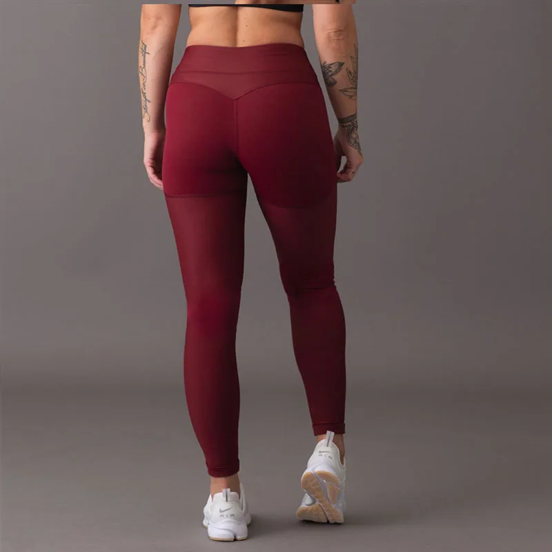 

ESHINES Solid Yoga Pants High Waist Yoga Pants Workout Gym Leggings Scrunch Butt Leggings Wine Red Sport Yoga Leggings Dropship