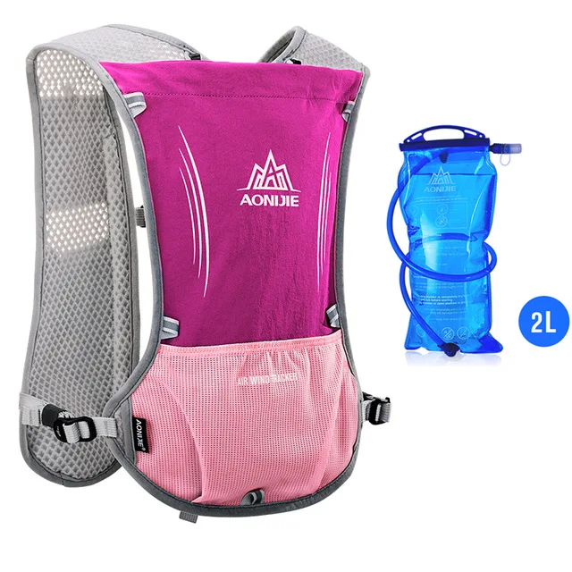 AONIJIE Outdoor Running Cycling 5L Hydration Backpack Vest Hiking Camping Marathon Race Rucksack Bag Harness Water Bladder Bag - Цвет: Rose-2L