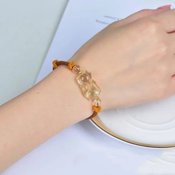 

Hand Woven Thread Bracelets with Yellow Meng Natural Crystal Caved Fox Bracelet for Women Girl Wrist Bracelet Fashion Jewelry