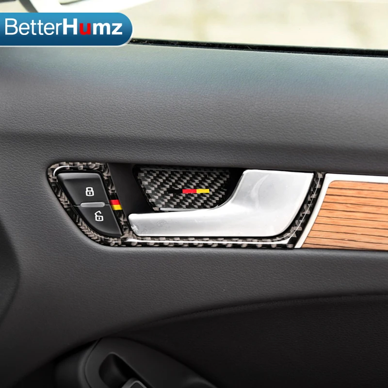 Углеродное волокно интерьер автомобиля дверные ручки крышки отделка наклейки для дверного кармана украшение для Audi A4 2009- автомобильные аксессуары Стайлинг