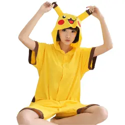 Пикачу летние шорты пижамный комплект Для женщин Для мужчин взрослых животных Пижама хлопок Onesie пижамы Толстовка Хэллоуин для отдыха и