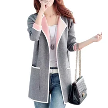 Женский свитер большого размера, новинка, весна-осень, Женский вязаный кардиган, свитер, длинный женский Повседневный серый вязаный свитер, RE0318