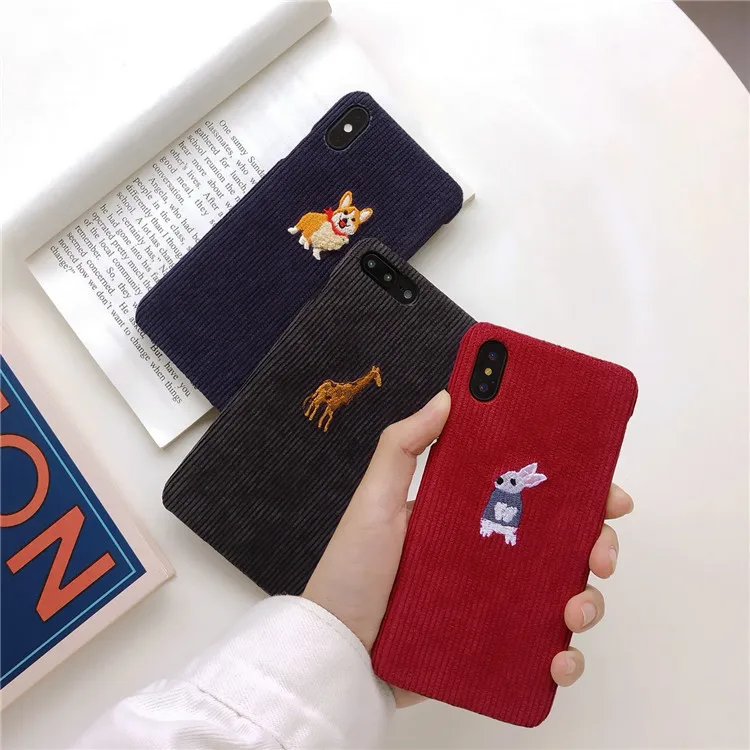 

Corduroy Animals Phone Case For iPhone 6 6 Puls 6 6S 7 8 Puls X XS Max XR Cases Cartoon Dog Rabbit Giraffe Cases Retro Capa