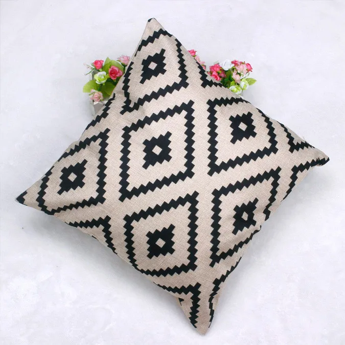 

Geometric Cushion Cover Black and White Linen Throw Pillow Case Striped Dotted Grid Triangular Geometric Art Cushion Cover #10