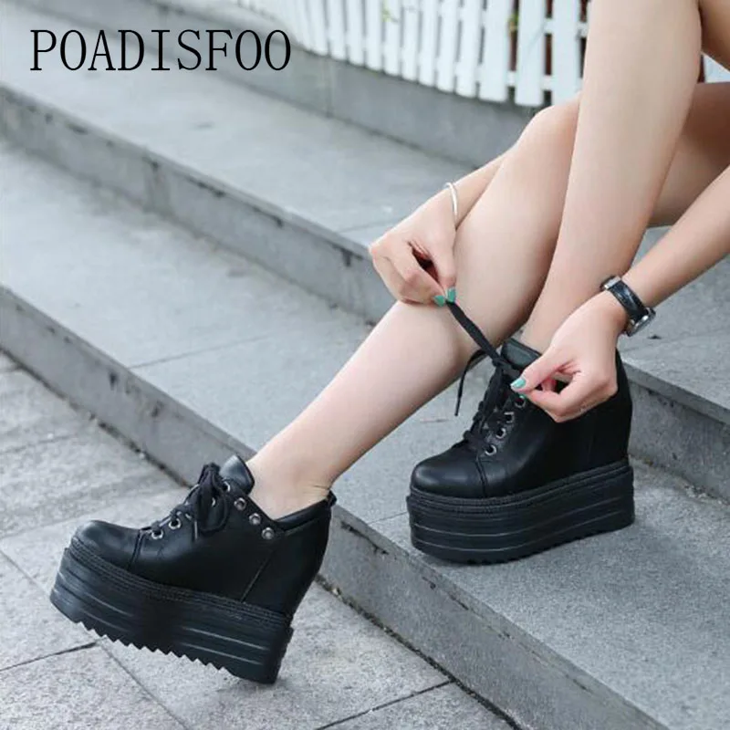 

POADISFOO 2018 Women's Sexy Martin boots Lace-up Ankle Boots Platform 15cm high thick Heels NightClub Sexy Women .ZYW-366-3