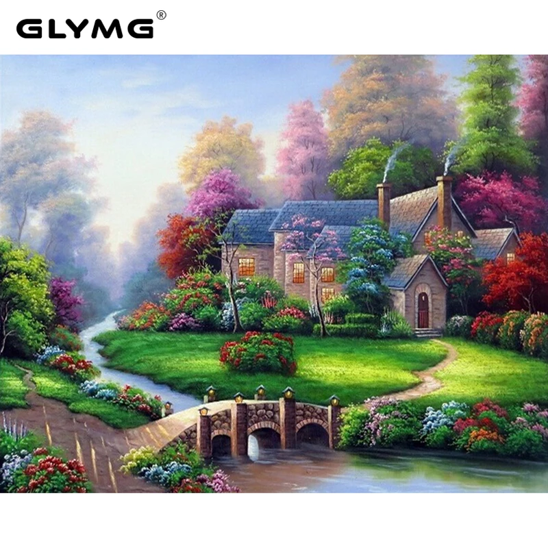 GLymg Handicrafts Diamond Embroidery Landscapes Country Craft Painting Diamond Painting Square Rhinestones Wall Mosaic Picture