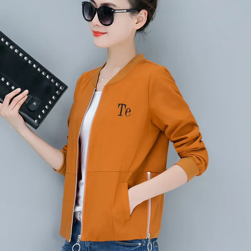 Большие размеры 4XL, короткая женская куртка, Весенняя новинка, модная повседневная тонкая куртка-бомбер на молнии с надписью, Женская ветровка, верхняя одежда, верхнее пальто - Цвет: Caramel colour
