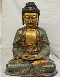 JP S62 20 "Тибет Перегородчатые Бронзовый 24 К Золото Свинка Сиденья Шакьямуни Будда Амитабха Статуя