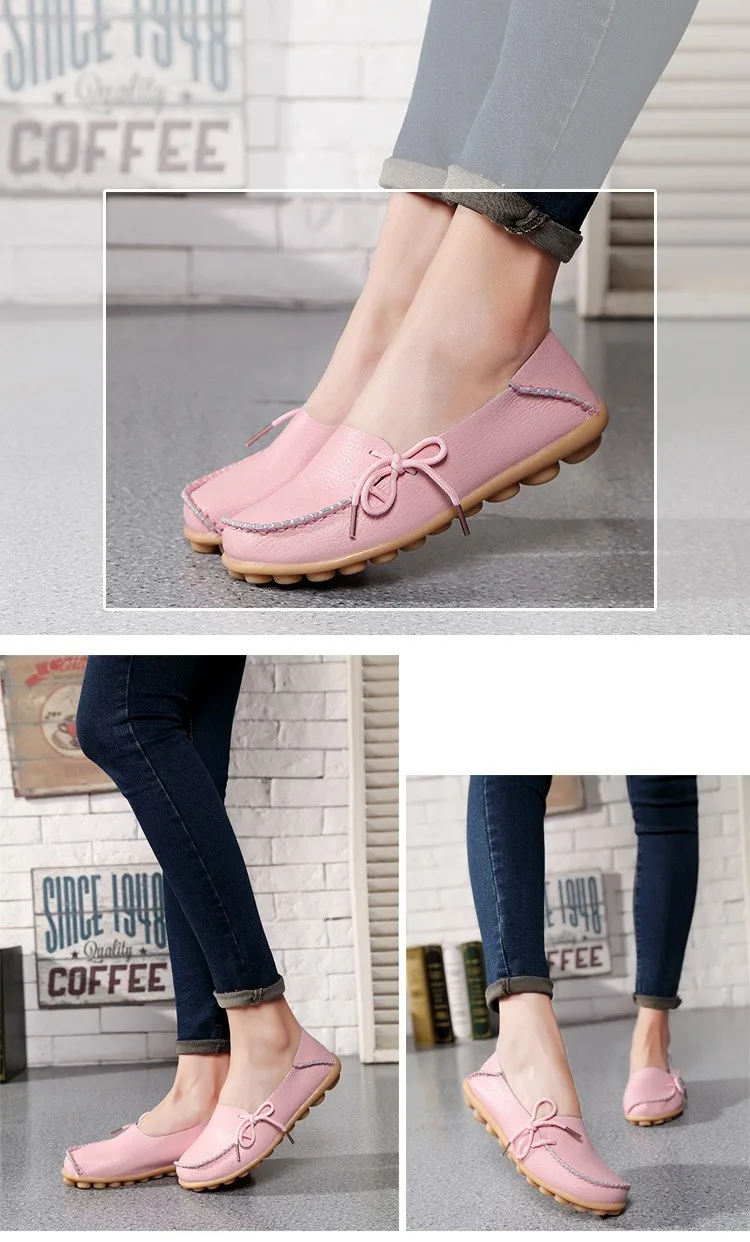 2016 New Real Leather Woman Flats Moccasins Mother Loafers Lacing Female Driving Casual Shoes In 16 Colors Size 34-44 ST179 (37)