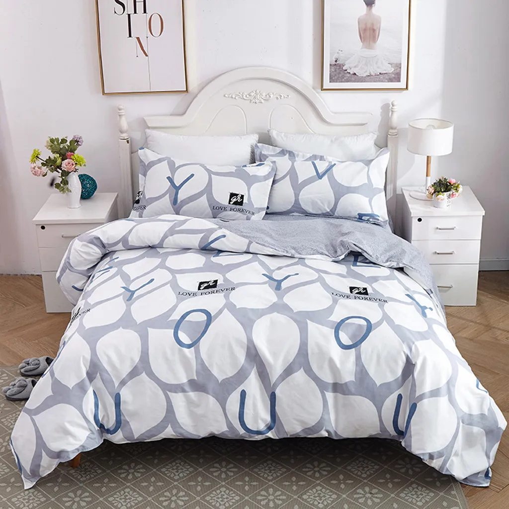 

2019 New Simple Love Pattern Three Piece Polyester Bedding Tribute Cotton Pillowcase Creative Pattern Full Size L618