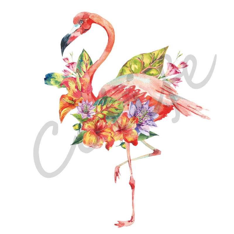 1Iron On Heat Transfers Patches Flamingo Flowers Clothing Patchwork Stickers Patch for Coat Jeans Craft 18.4x25cm