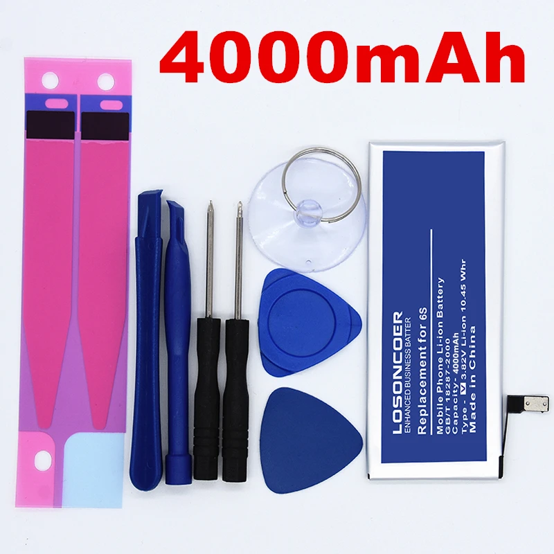 

100% Original LOSONCOER 4000mAh For iphone 6s Battery 4500mAh For iphone 6S Plus Gift Tools with Sticker In Stock