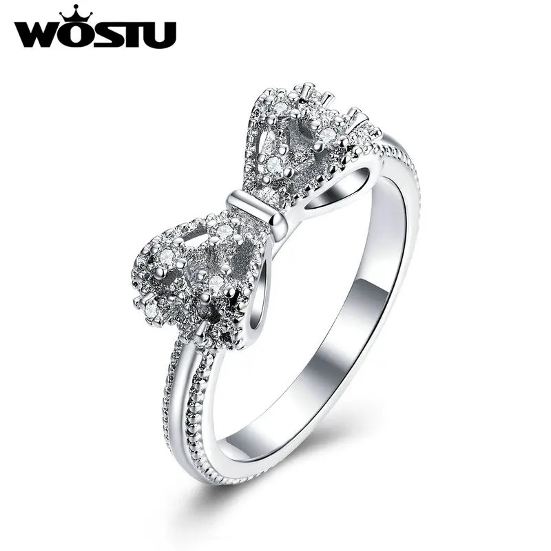 

WOSTU Vintage Dazzling Shinning Bowknot Zircon Rings For Women Wedding Ring Engagement Party Anniversary Luxury Jewelry FFR201