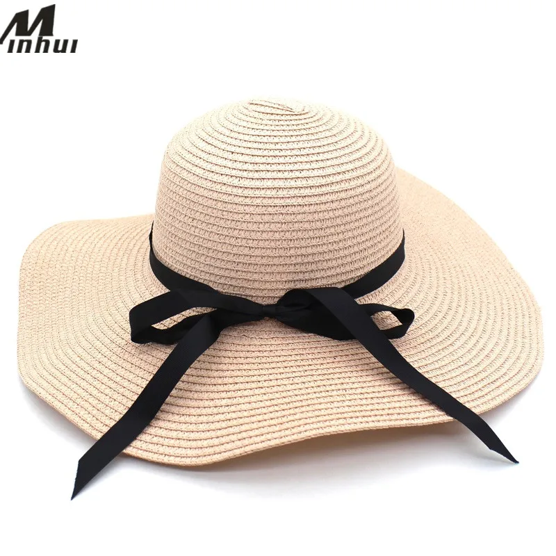 Minhui 2018 جديد الصيف القبعات للنساء الصلبة سترو أحد قبعة واسعة حافة الشاطئ القبعات طوي Minhui 2018 جديد الصيف القبعات للنساء الصلبة سترو أحد قبعة واسعة حافة الشاطئ القبعات طوي