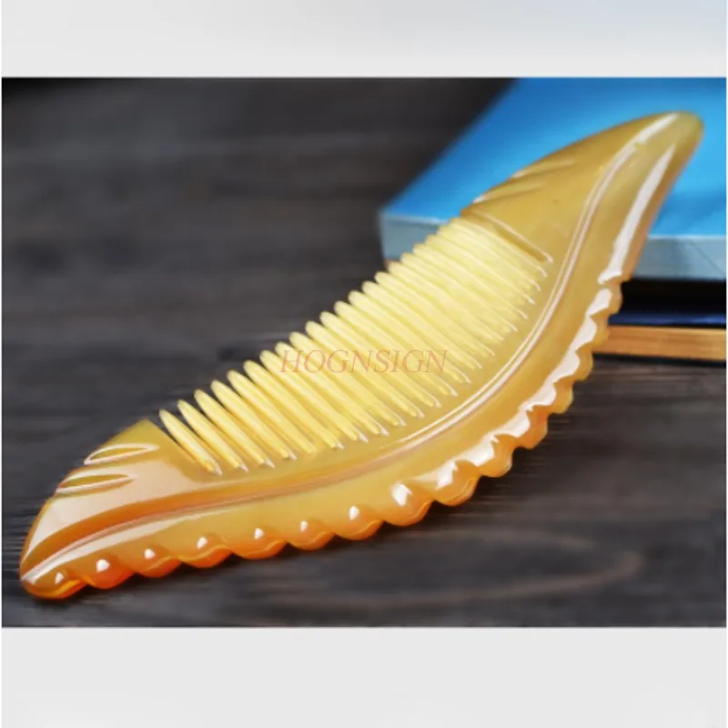 Natural Yak Horn Comb Anti Love Female Shun Long Hair Loss Pure Massage Genuine Yellow White Buffalo Combs Hairdressing Sale