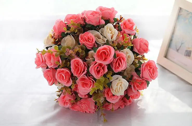 Розовый Красный Белый Свадебный букет ручной работы искусственный цветок Роза buque casamento Свадебный букет для свадьбы - Цвет: photo