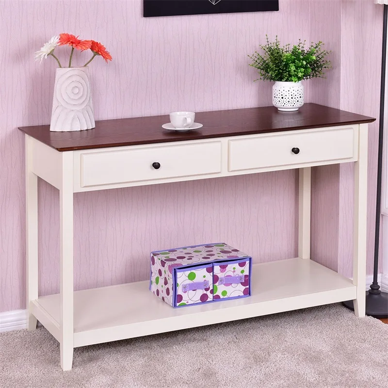 

Entryway Wood Console Accent Table Two Slide-out Drawers and A Bottom Shelf Assembly End Tables Living Room Furniture HW56280