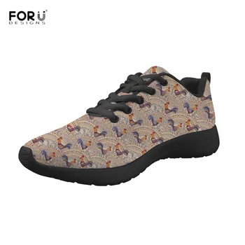 

FORUDESIGNS Breathable Sneakers Casual Women Chicken Floral Pattern Lighweight Flats Female Lace-up Walking Shoes Mesh Zapatos