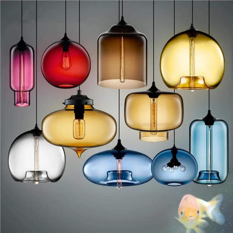  Artpad Multi Color Stained Clear Glass Pendant Light Lamp for Dining Room Bar Coffee Hotel Restaura - 32878785145