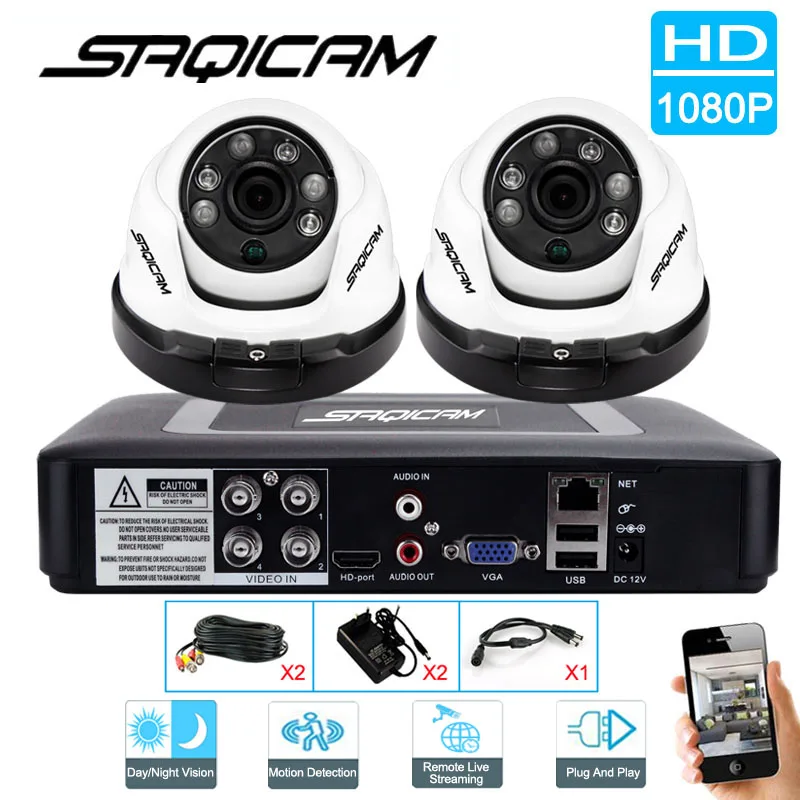 

Saqicam 4CH HD CCTV Security DVR AHD 1080N Surveillance Kit 2PCS 1080P Outdoor Dome Security Camera Night Vision Video System