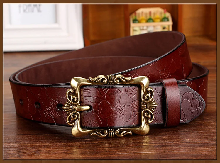 designer belts women Fashion Wide Genuine leather belts for women Vintage Floral Pin buckle Woman belt High quality second layer Cow skin jeans strap waist belt for women