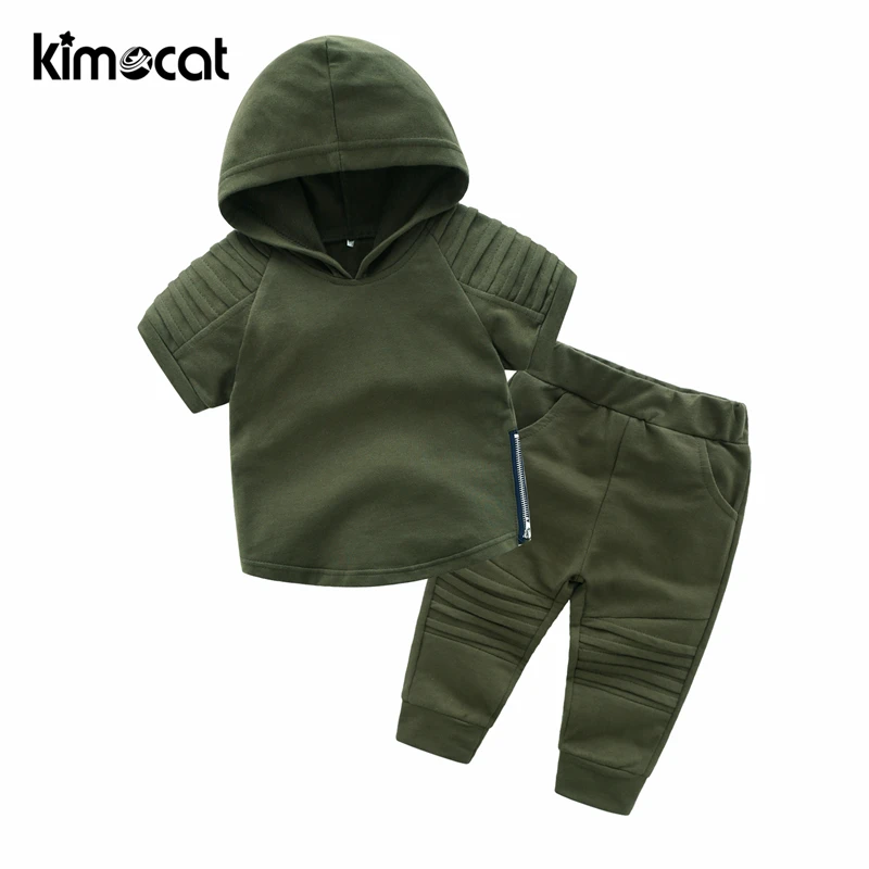 Kimocat الربيع الخريف طفل رضيع ملابس طويلة الأكمام خطابات Printting السترة ملابس رياضية مقنعين + الجينز الفتيان الملابس مجموعة 2 pcs