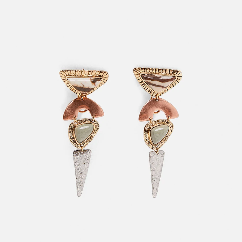 

AENSOA Unique Vintage Creative Gem Stitching Drop Earrings For Women Statement ZA Ethnic Geometric Earrings Party Jewelry 2019
