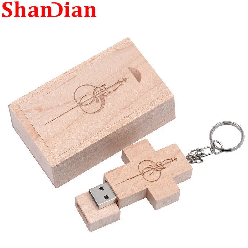 SHANDIAN логотип клиента usb накопитель в виде деревянного Креста + коробка USB флеш