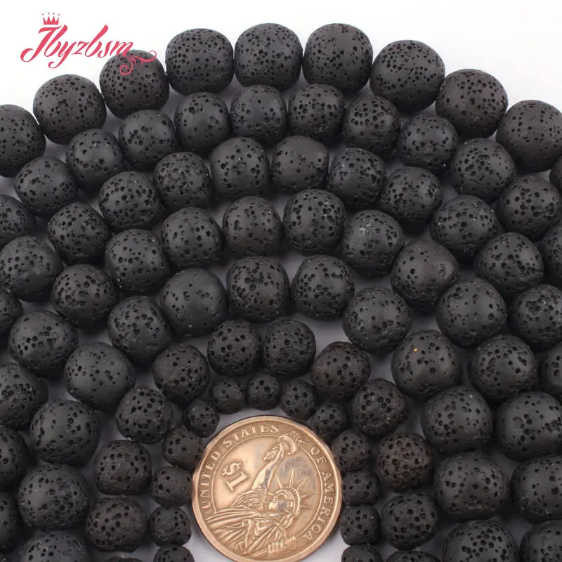 

8,10,12,14mm Round Ball Beads Black Lava Rock Volcanic Natural Stone Beads For DIY Women Necklace Bracelet Jewelry Making 15"