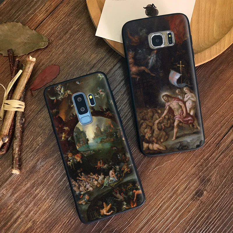 

Vintage Sesthetics oil paintings pattern coque Soft Silicone Phone Case Shell Cover For Samsung S7 Edge S8 S9 Plus Note 8 9