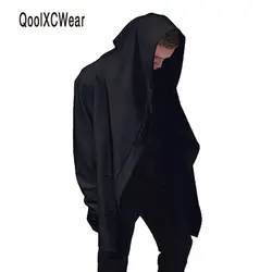 Qoolxcwear оригинальный Дизайн Осень Марка Для мужчин's толстовка Для мужчин капюшоном кардиган mantissas черный плащ верхняя одежда oversize