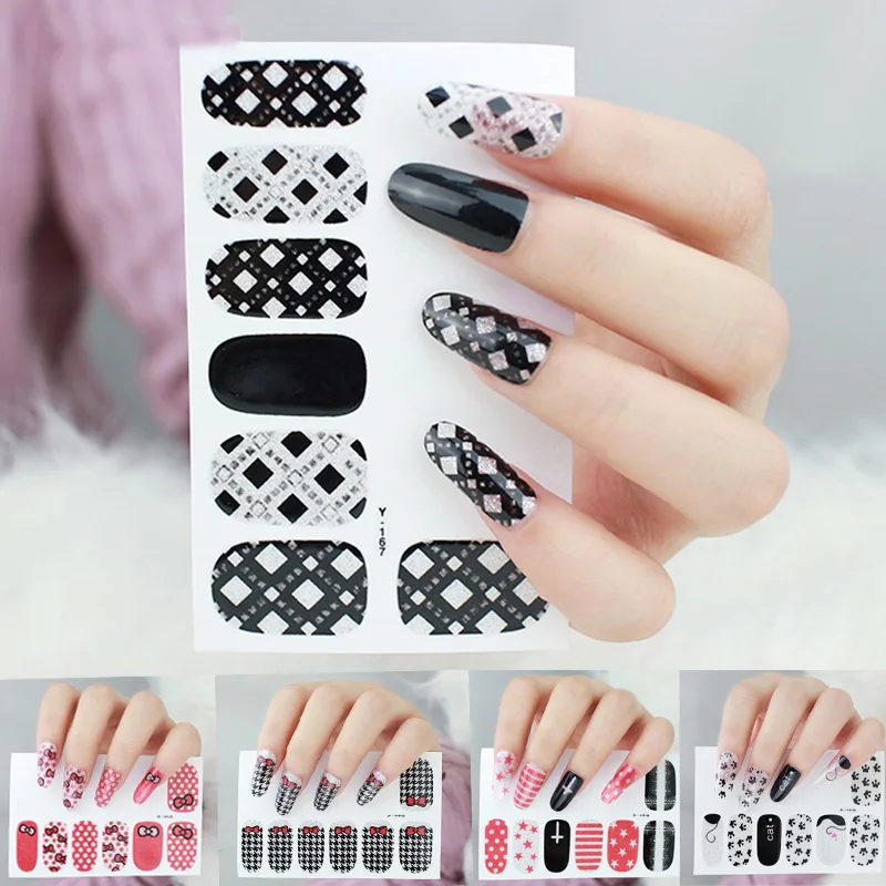 

Nail art sticker colorful self adhesive decals leopard print heart mixed lattice star full cover nail art decorations RA010