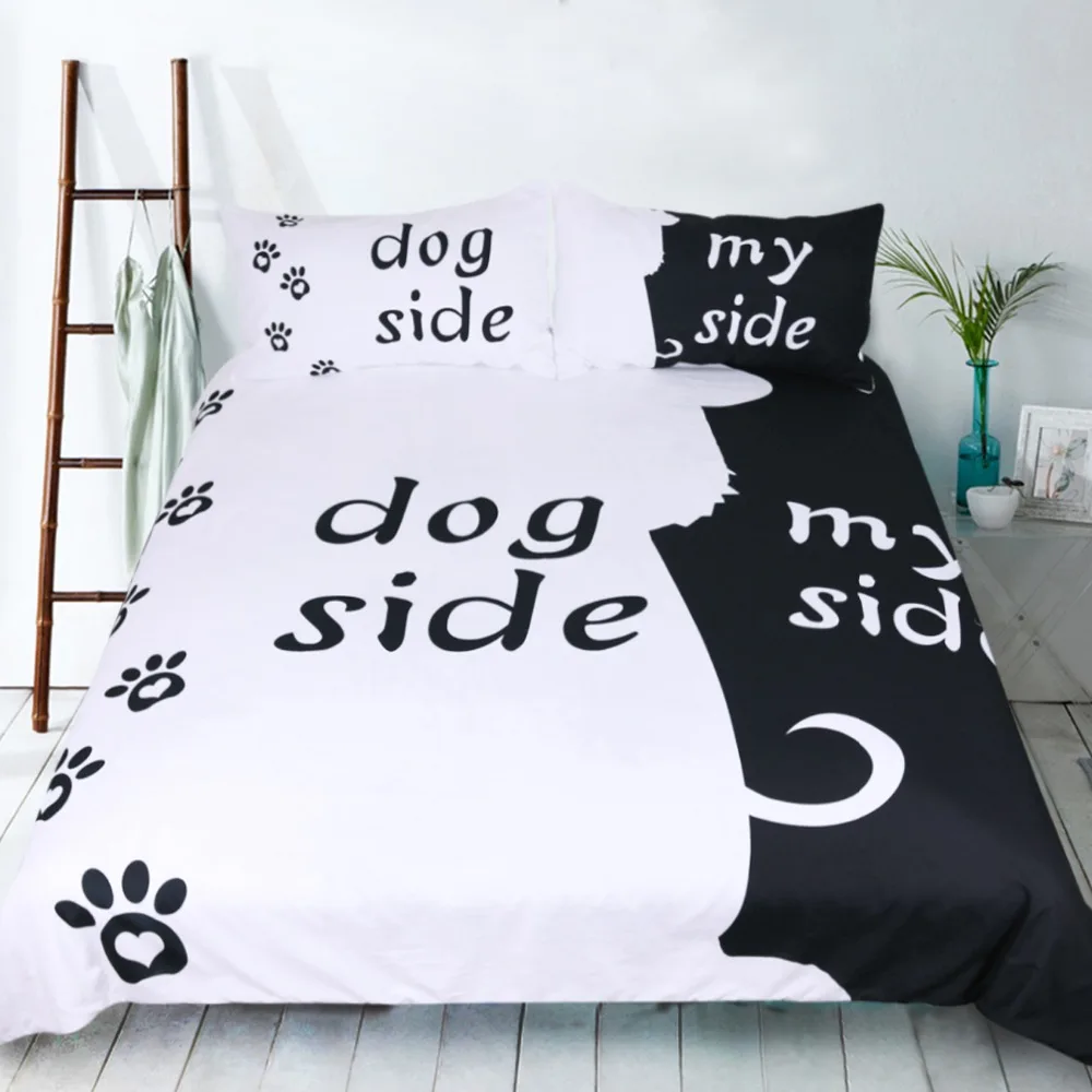 Dog Cat Bedding Set Duvet Cover Set Dog Side Bedding Set Queen Size