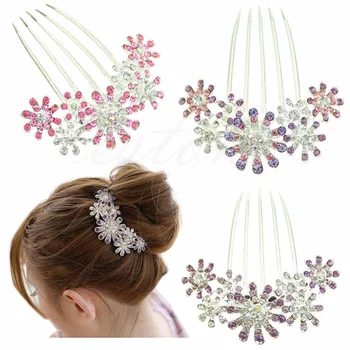 

Women Crystal Rhinestone Petal Tuck Comb Flower Hair Pin Hair Clip Hairpin