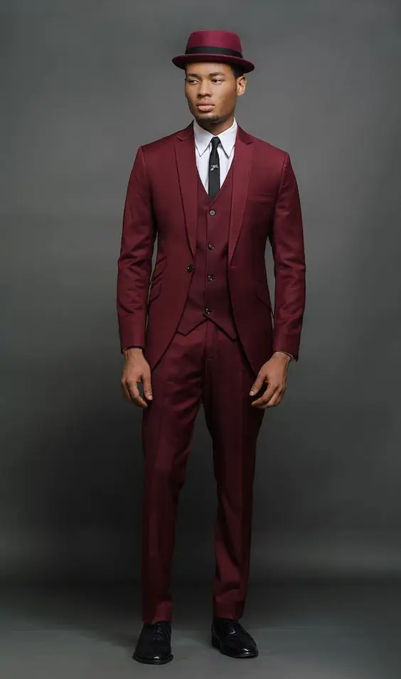 Бордовый красный костюм мужской блейзер Свадебный Жених мужской костюм с брюками смокинг с жилетом формальный Выпускной Terno пиджак костюм