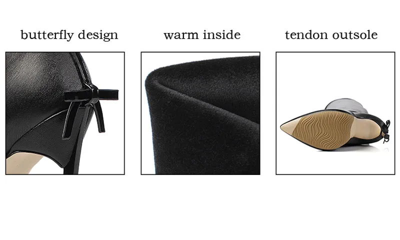 Carollabelly/Брендовая обувь; женские зимние сапоги; пикантные теплые сапоги на высоком каблуке; Свадебная обувь с острым носком; Цвет Черный; Каблук 10 см/12 см