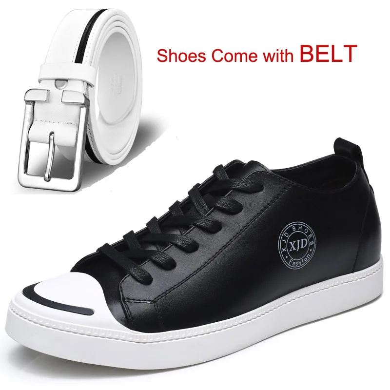 الأزياء عارضة الرجال حذاء مسطح مع غير مرئية المصاعد نعل ارتفاع زيادة 6 سنتيمتر تزلج للشباب الذكور أسود/ الأبيض