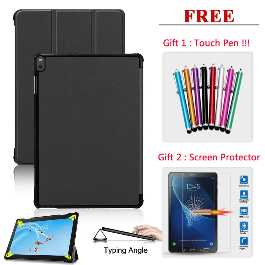 Бесплатная защита экрана стекло + чехол для Lenovo Tab E7 / E8 E10 M10 PU кожаный Умный