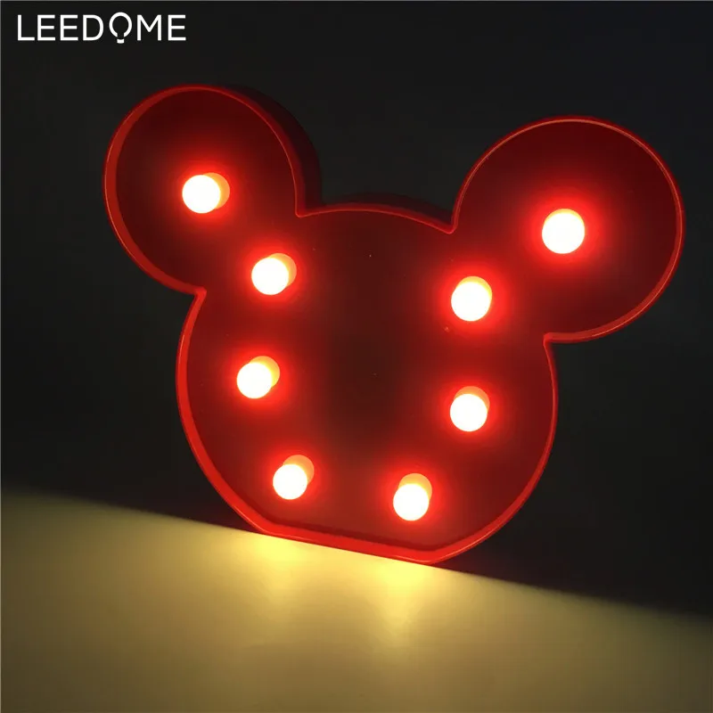 Leedome милый светодиодный 3D Микки свет теплый белый ночник переключатель