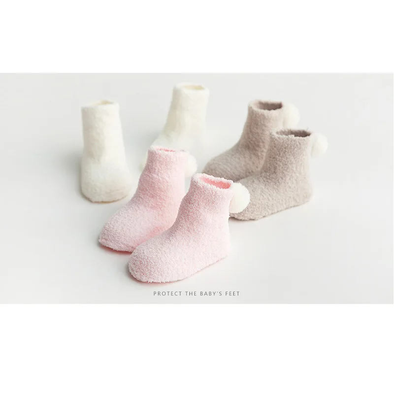 

SeckinDogan 3 Pairs/Lot Baby Socks Warm Anti-Slip Newborn Socks Soft Casual Baby Boy Girl Socks Coral Fleece Infant Socks