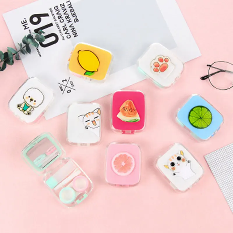 

HUAMIANLI Colorful Contact Lens Case Travel Container Holder Storage Soaking Box Case With Mirror Fruit Pattern Print
