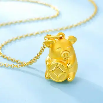 

New Arrival Pure 24K Yellow Gold Pendant Women 999 Gold Coin Pig Pendant 2.59g