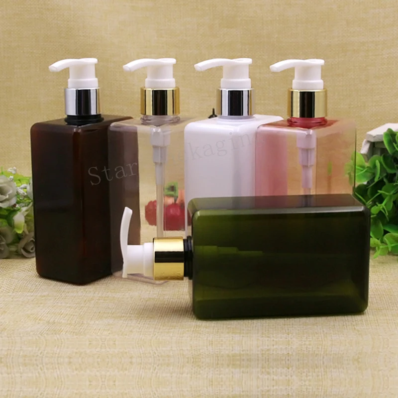 12pcs 300ml empty square lotion pump cosmetic bottle container amber