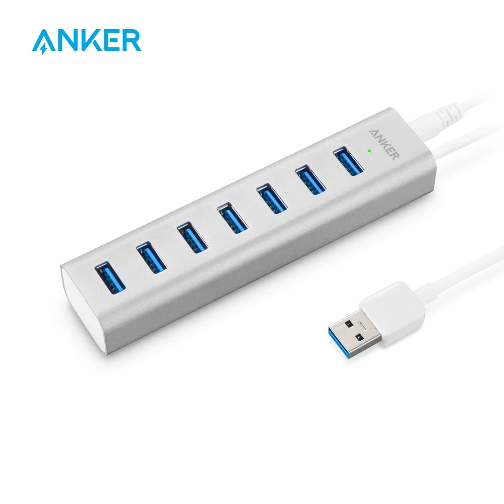 Anker Unibody USB 3,0 7-Порты и разъёмы хаб со встроенным 1.3ft USB 3,0 кабель, в комплекте 5 V/3A Мощность адаптер Мощность ed через порт USB или Мощность розетки