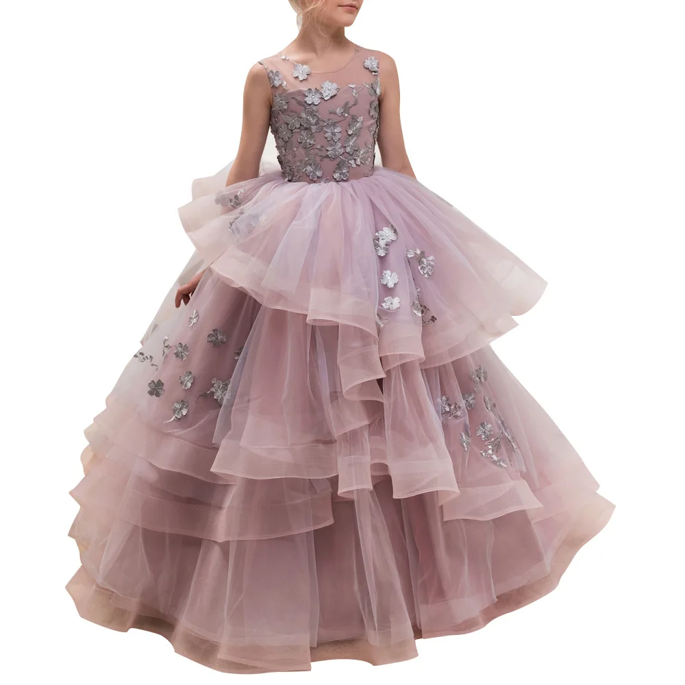 

Cpb0004 European and American Children Autumn Party Clothes Lace Walk Show Host Performance Princess Girl Evening Dress