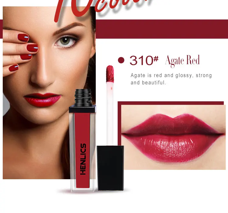 HENLICS 10 Colors Trendy Liquid Lipstick Hot Sale Sexy Lip Paint Waterproof Long Lasting Lipstick Lip Gloss Makeup Cosmetics (7)