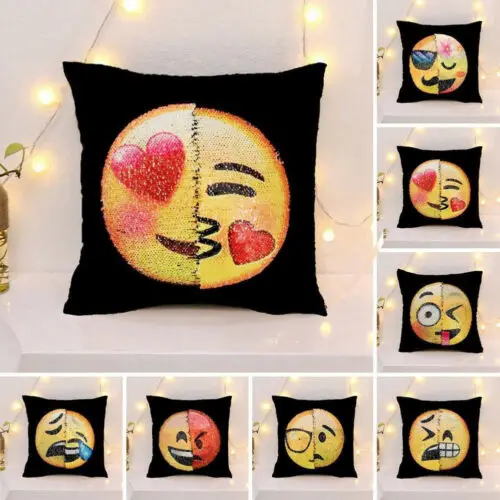 

Hot Creative Reversible Sequin Mermaid Pillow Emoji Pillowcase Cover Smile Face Cushion Decor