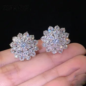 

925 Sterling Silver Yellow/White Daisy Flower Clear CZ Stud Earrings for Women Fine Jewelry Valentine's Day Gift