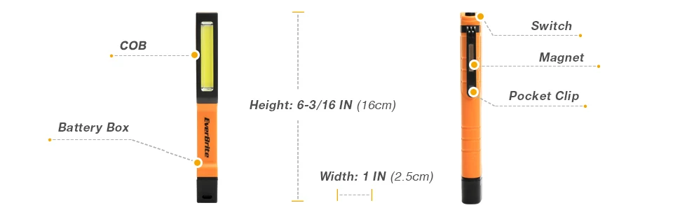 EverBrite COB свет работы 2 упак. к. ручка карманный светодио дный светодиодный фонарик 150 люмен с 180 градусов Поворот Магнитный Зажим