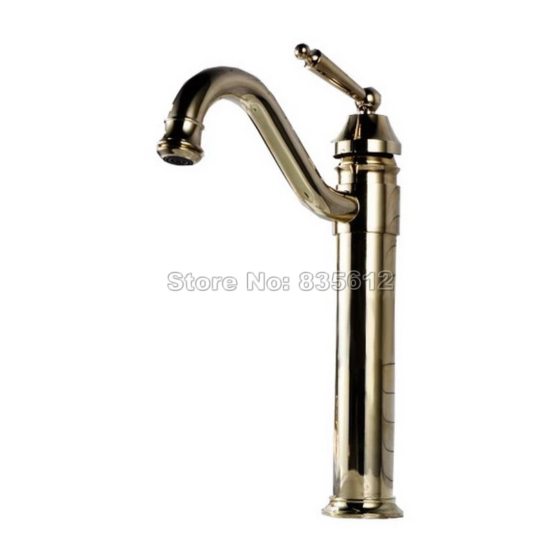 

Luxury Gold Color Brass Kitchen Deck Mounted Sink Basin Faucet Swivel Spout Single Handle Mixer Taps Wgf029